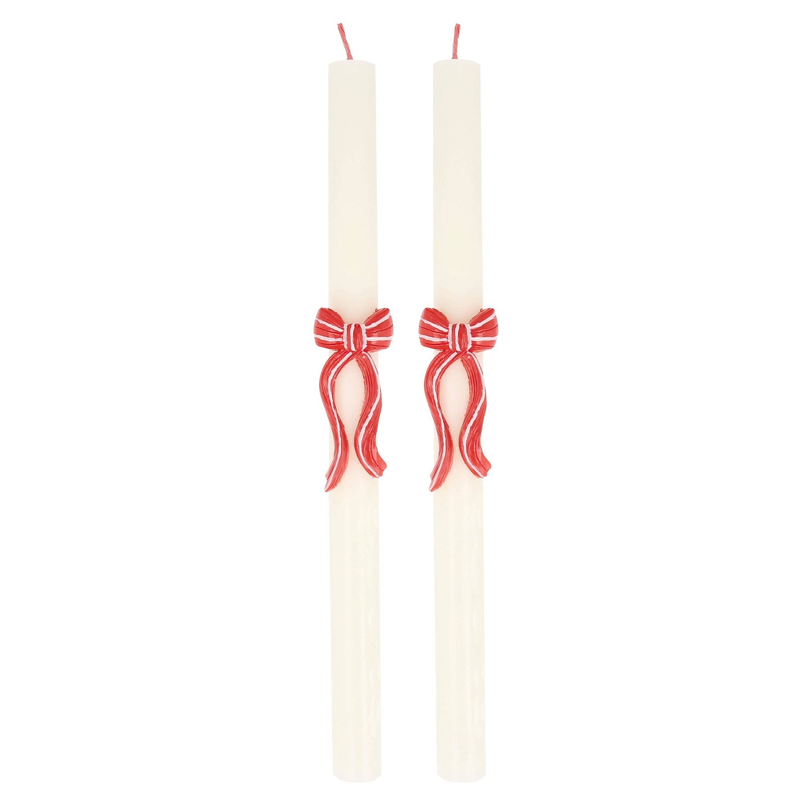 Red Stripy Bow Taper Candles