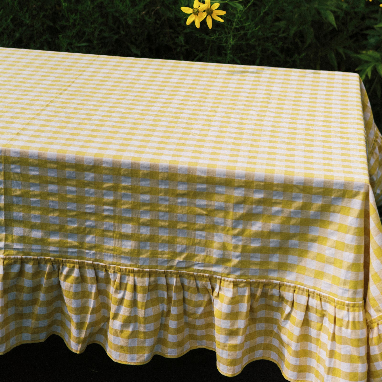 Yellow Ruffled Gingham Tablecloth