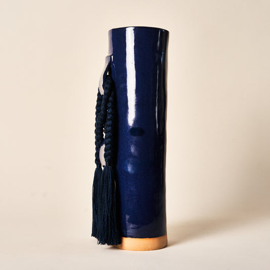 Navy Braided Vase by Karen Gayle Tinney