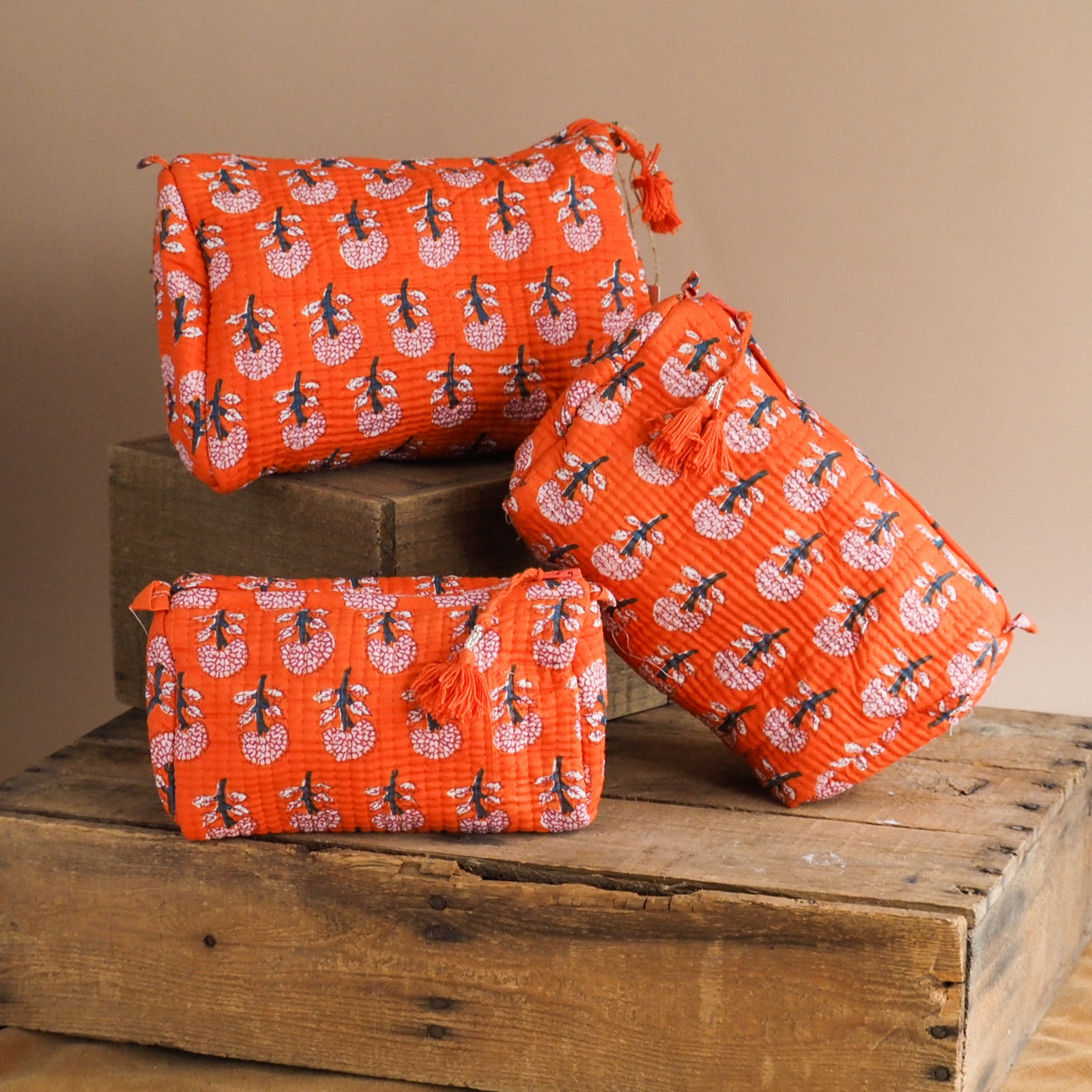 Pardesi Quilted Cosmetic Pouch Set of 3