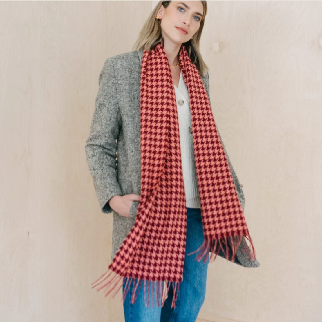 TBCo Lambswolf Scarf in Berry Houndstooth