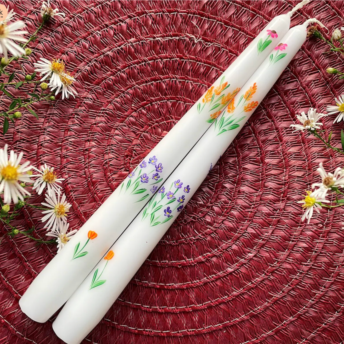 Hand-Painted Floral Taper Candles