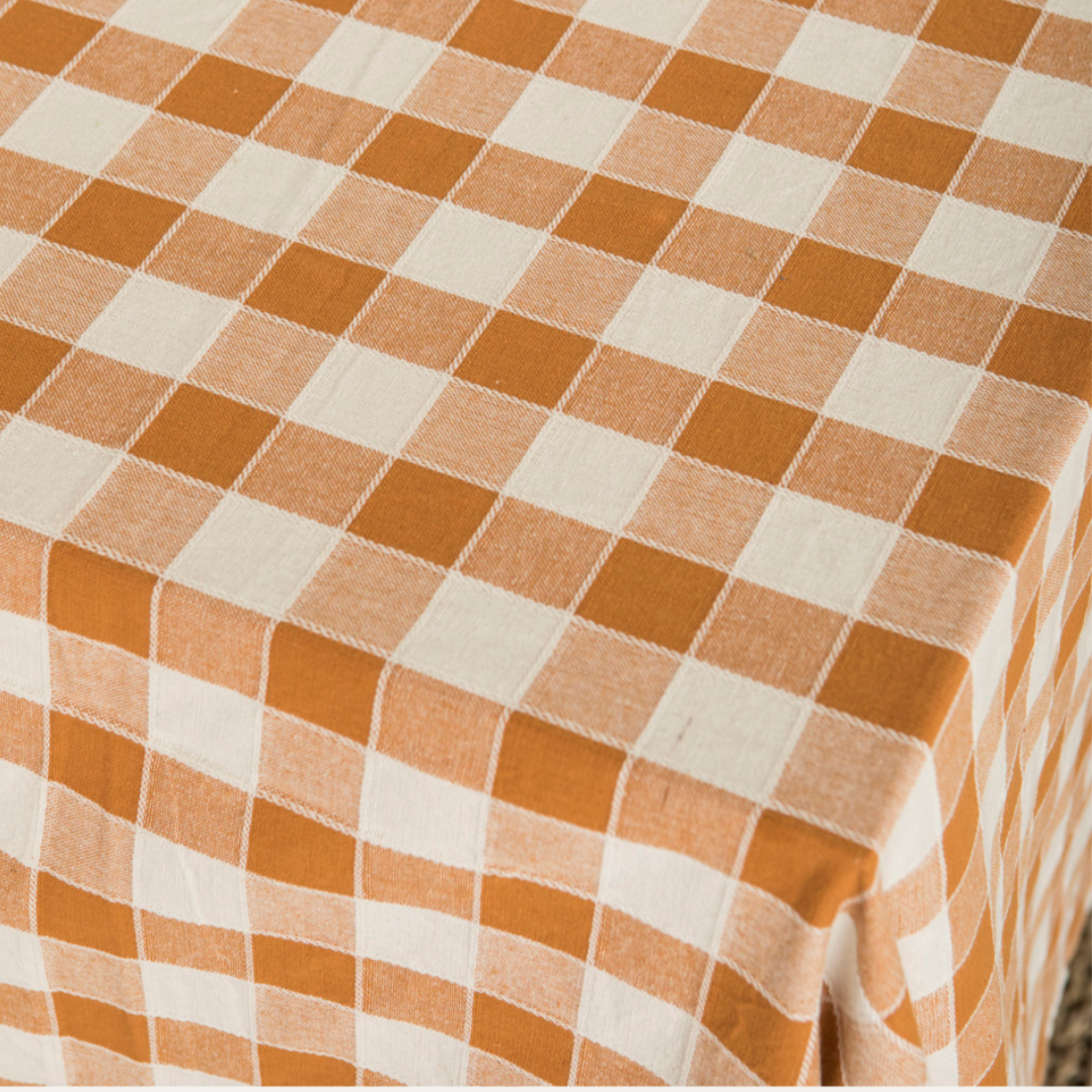 Woven Check Cotton Tablecloth in Ginger