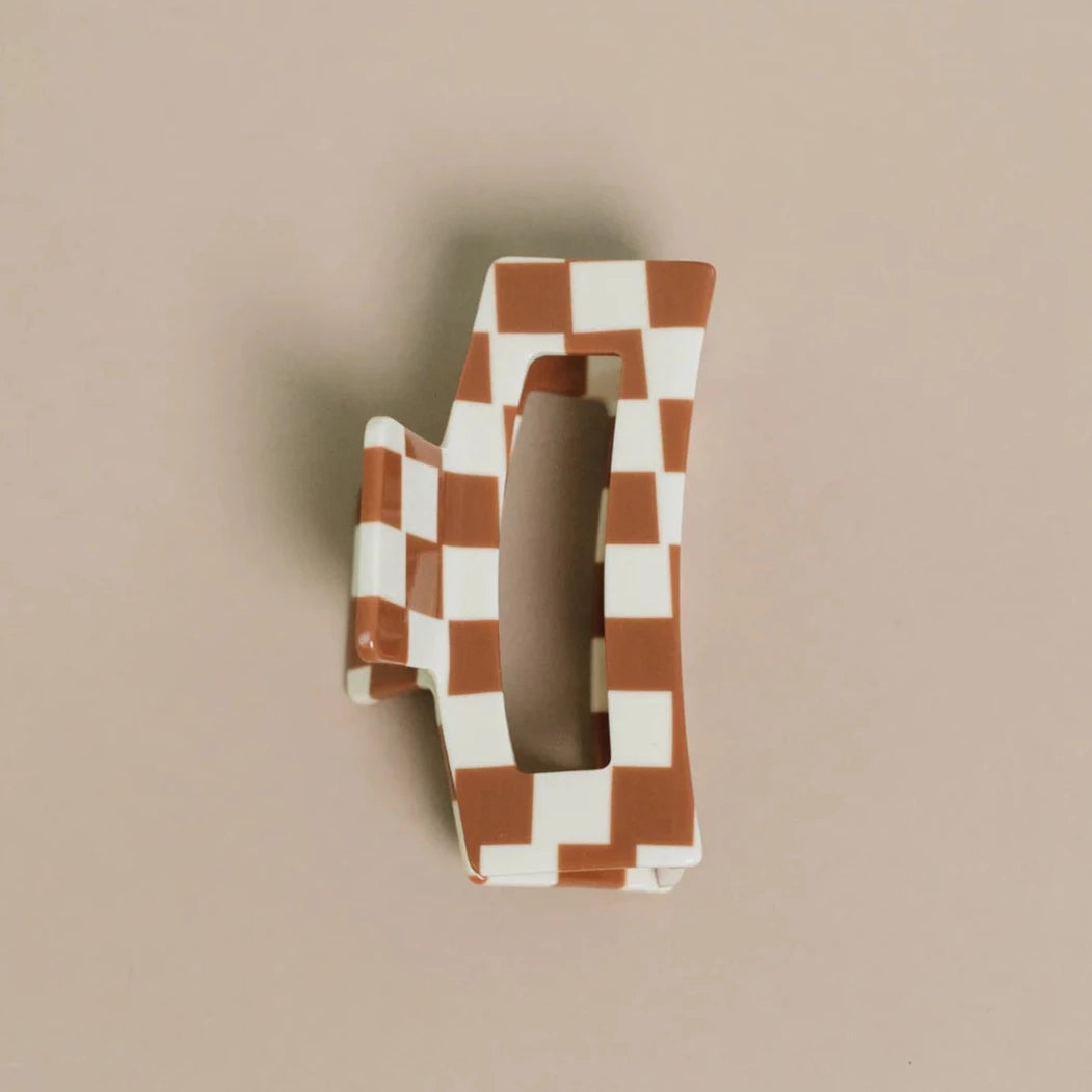 Brown Checkered Hair Claw by Nat + Noor