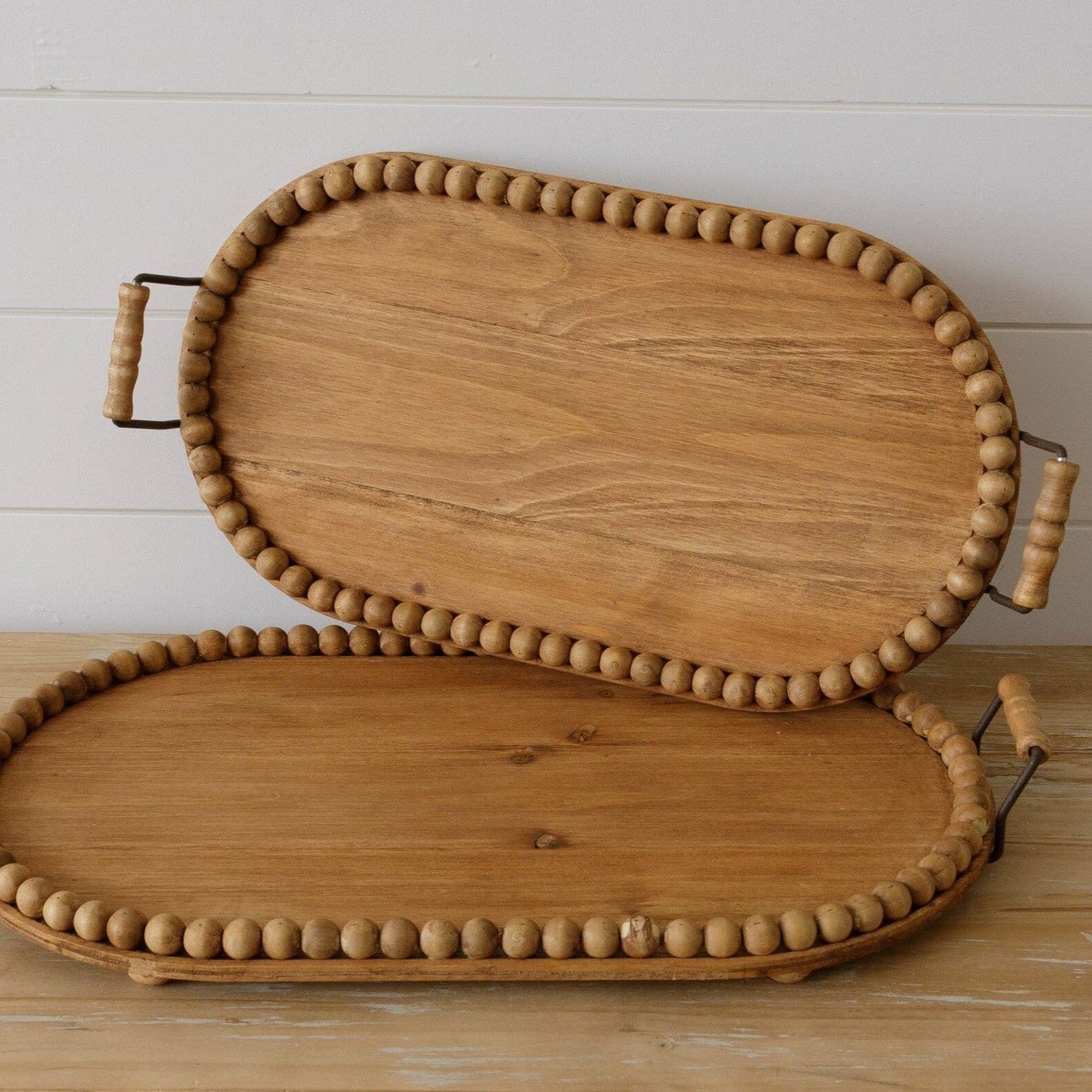 Oval Wood Trays with Beaded Edge