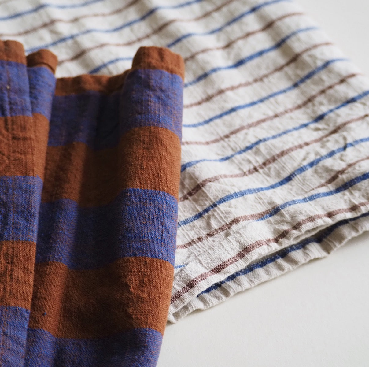 Tea Towel Set in Caramel & Blue