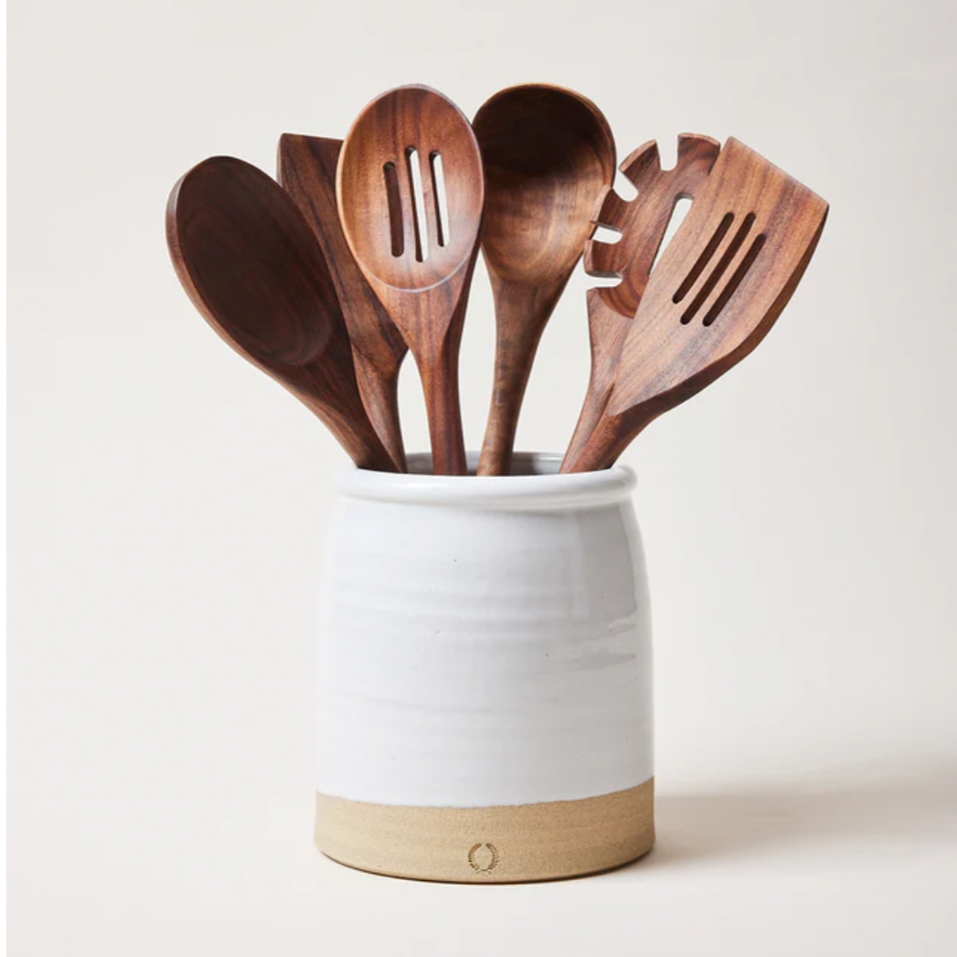 Farmhouse Pottery Wooden Spoon Set with Crock