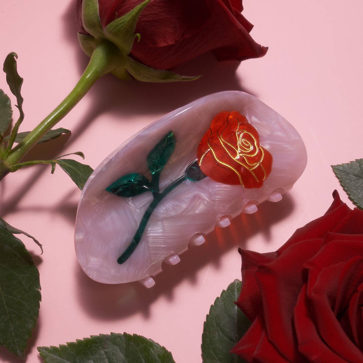 Single Red Rose Hair Claw