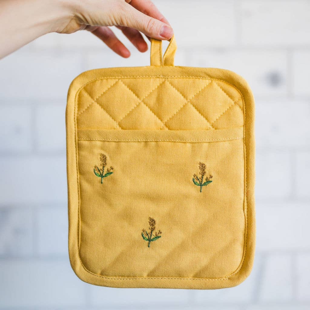 Yellow Embroidered Pot Holder