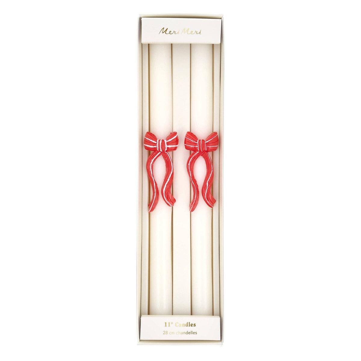 Red Stripy Bow Taper Candles