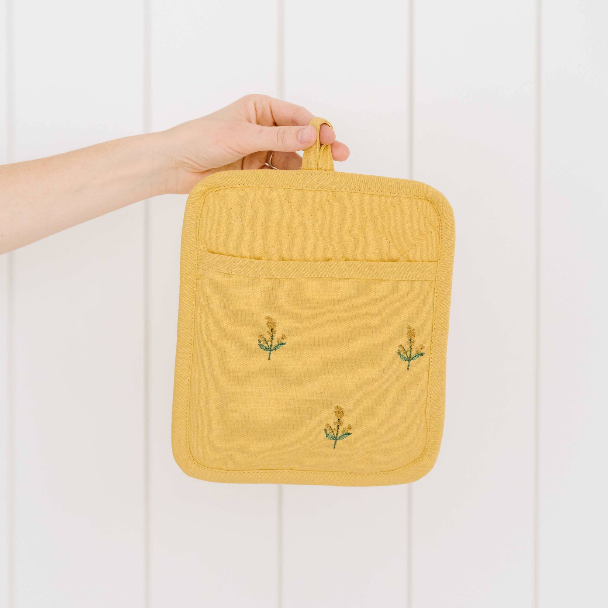 Yellow Embroidered Pot Holder