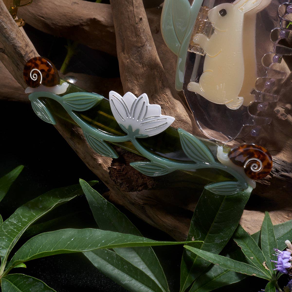 Large Barrette With Lotus Flowers and Snails