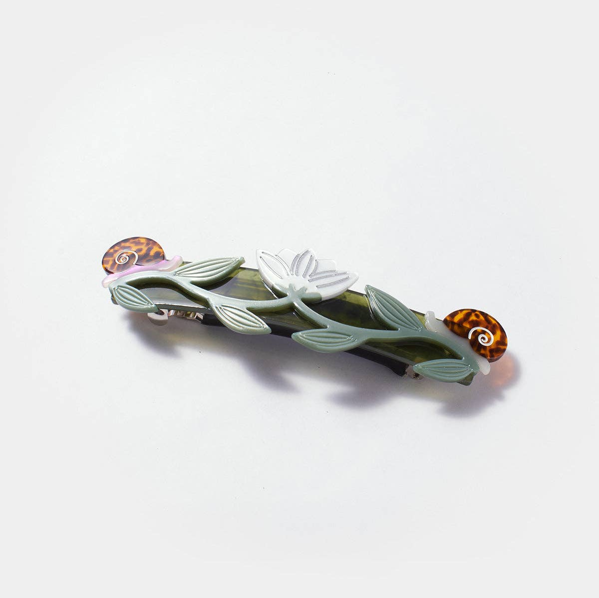 Large Barrette With Lotus Flowers and Snails