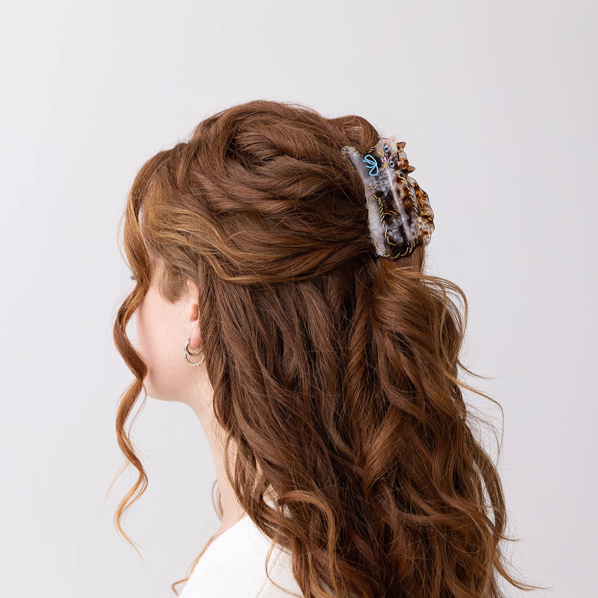 Calico Kitty Cat Hair Claw in Cream and Tortoise Shell