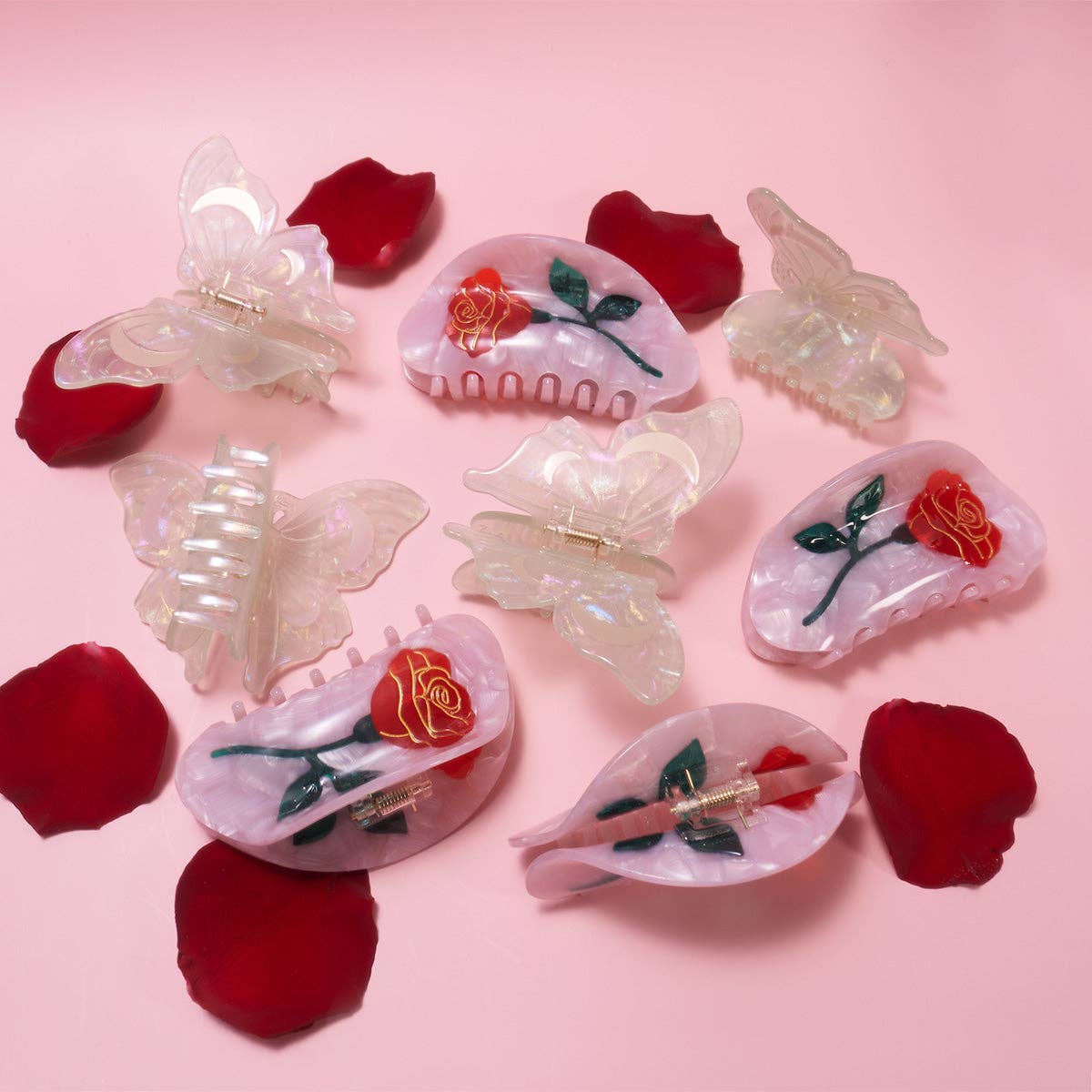 Single Red Rose Hair Claw