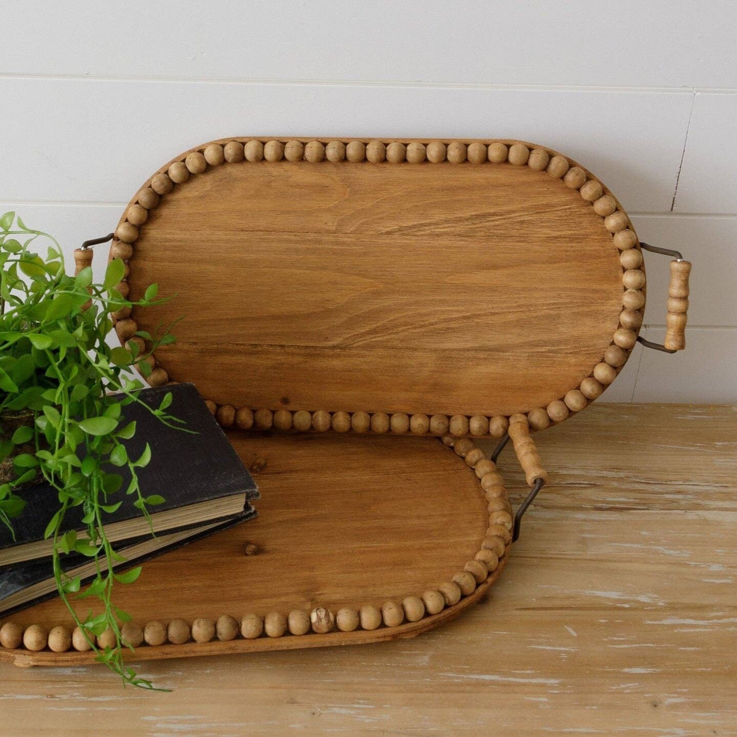 Oval Wood Trays with Beaded Edge