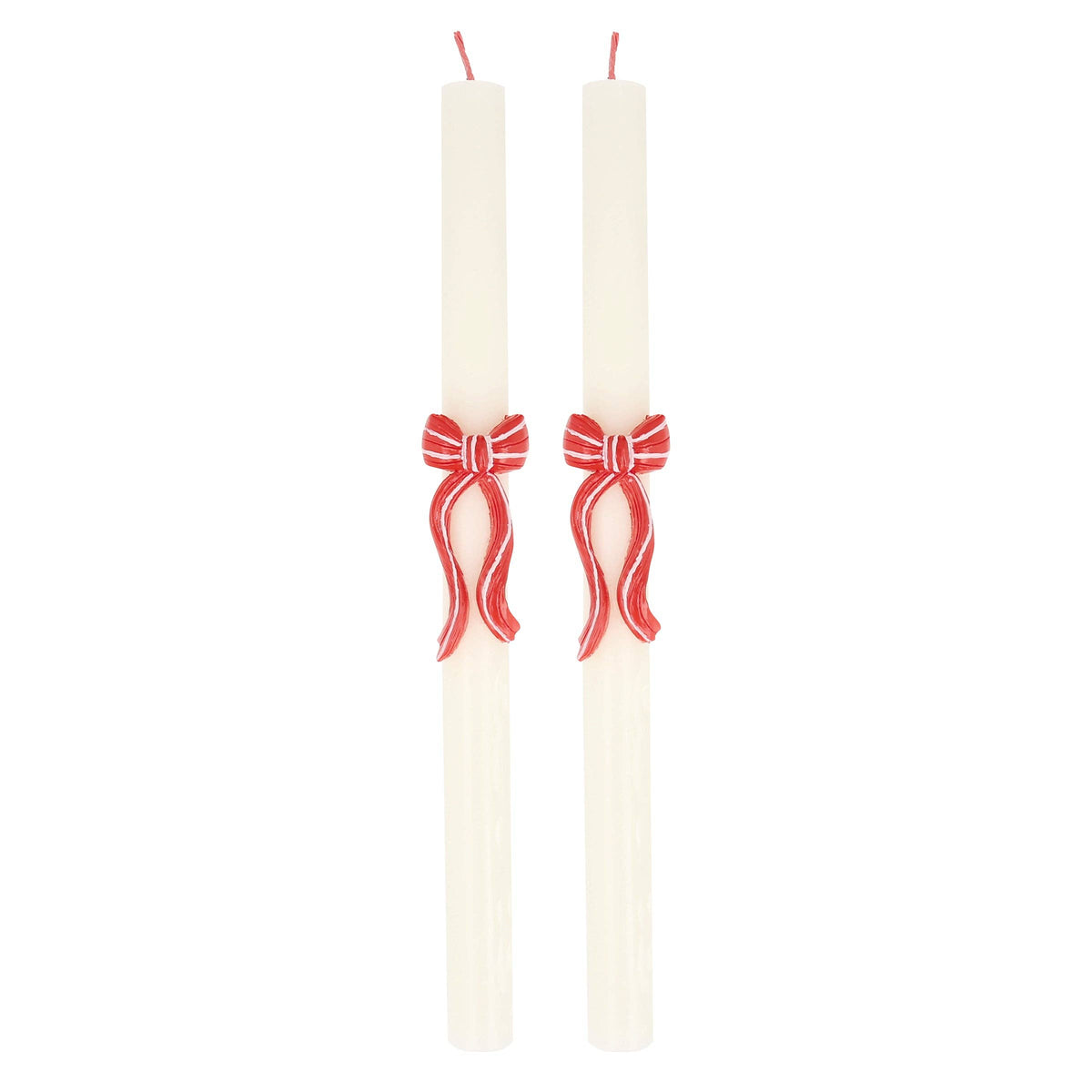 Red Stripy Bow Taper Candles