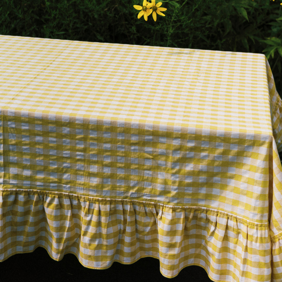 Yellow Ruffled Gingham Tablecloth