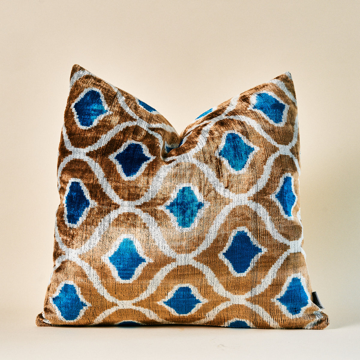 Les Ottomans Taupe, Beige, &amp; Blue Silk Velvet Cushion