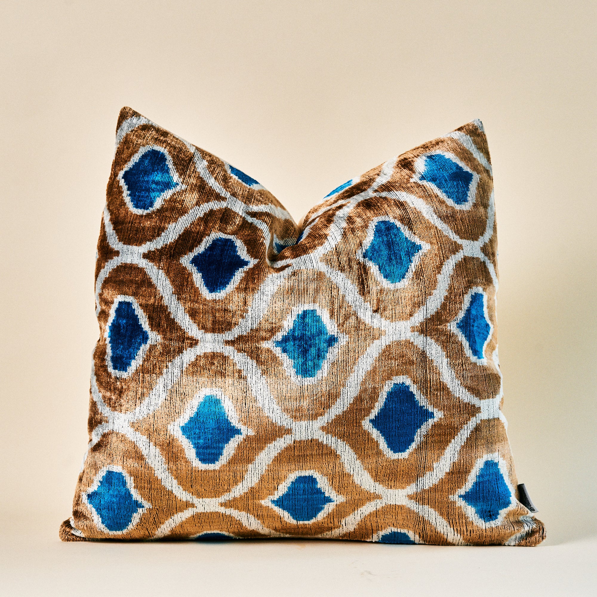 Les Ottomans Taupe, Beige, & Blue Silk Velvet Cushion