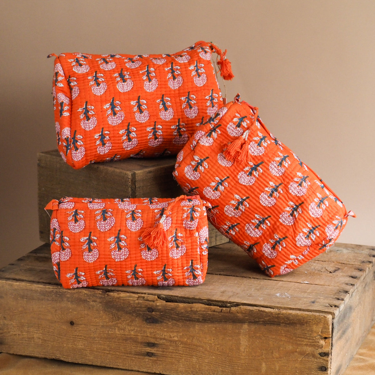 Pardesi Quilted Cosmetic Pouch Set of 3