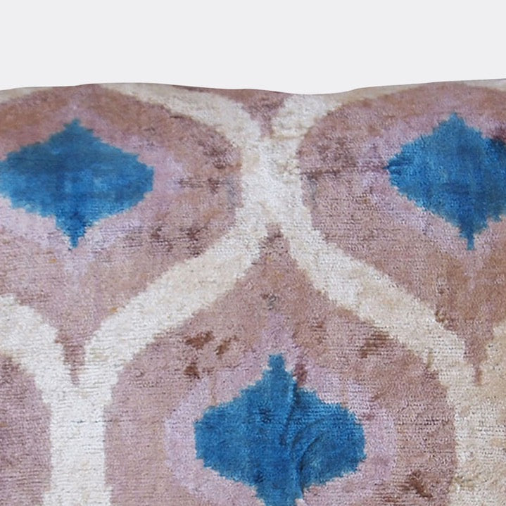 Les Ottomans Taupe, Beige, & Blue Silk Velvet Cushion