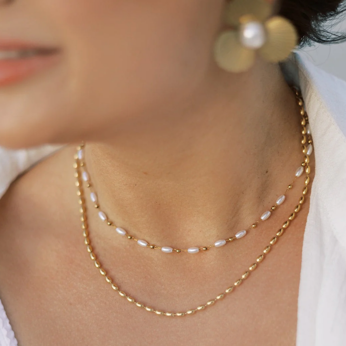 Liv Bella Vita Camilla Rice Bead Pearl Necklace