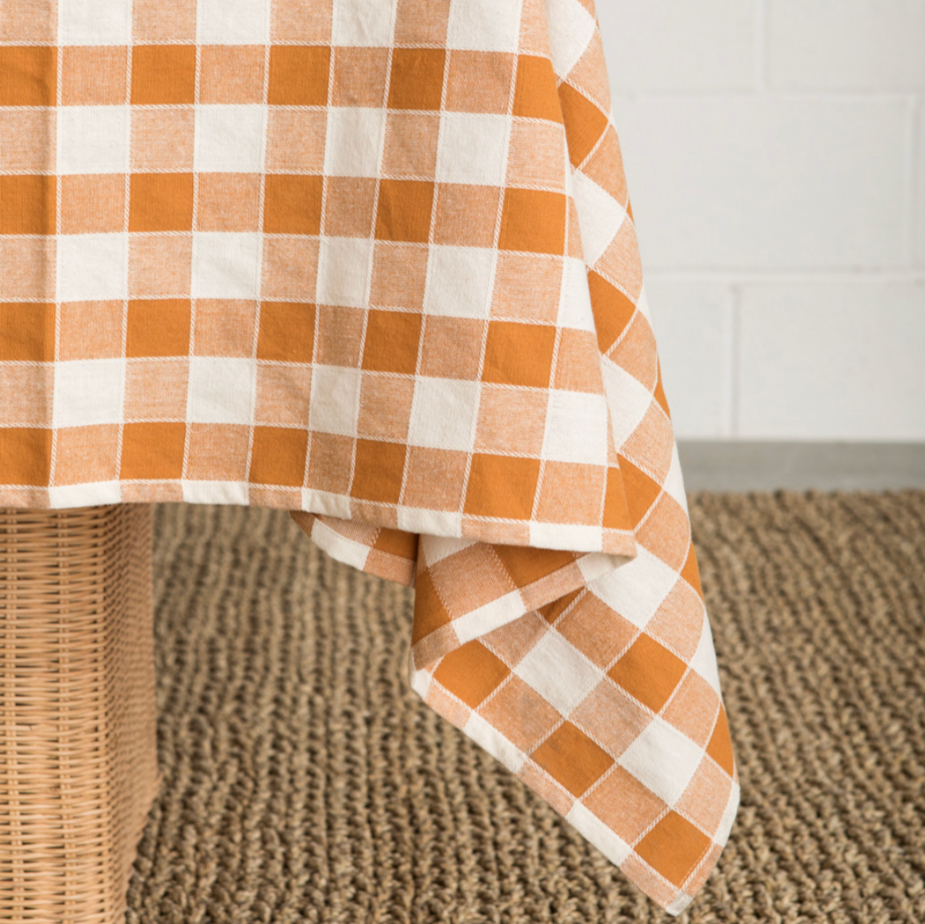Woven Check Cotton Tablecloth in Ginger