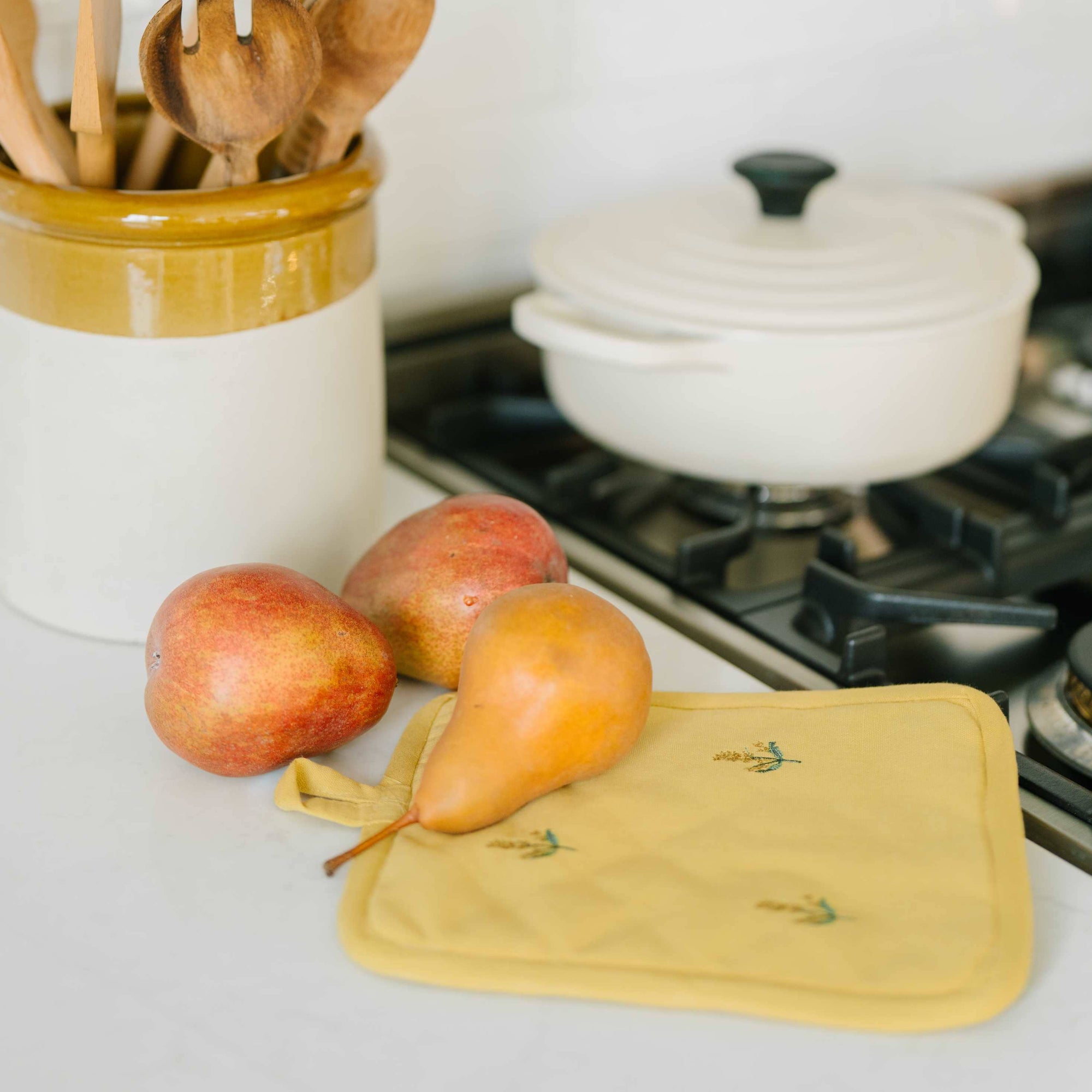 Yellow Embroidered Pot Holder