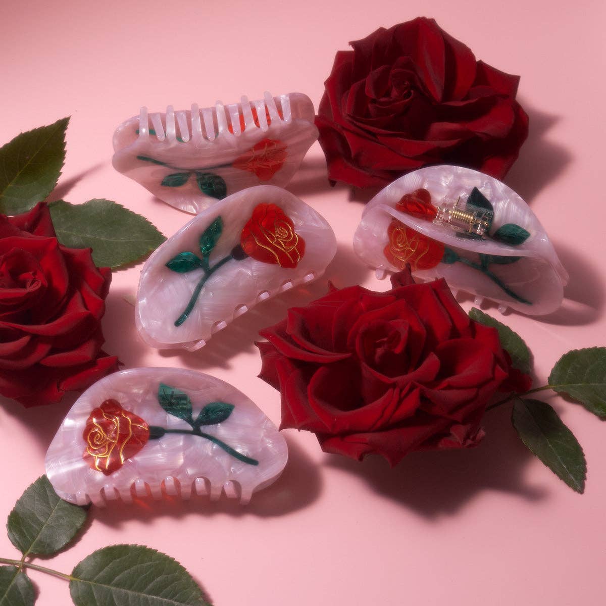 Single Red Rose Hair Claw