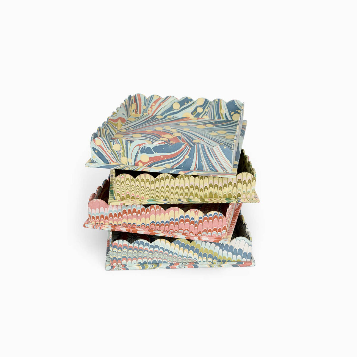 Marbled Scalloped Tray Set