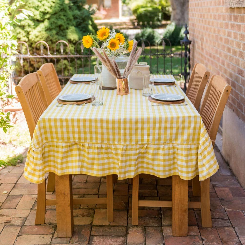 Tablecloth Yellow Insects Yellow Ruffled Gingham Tablecloth