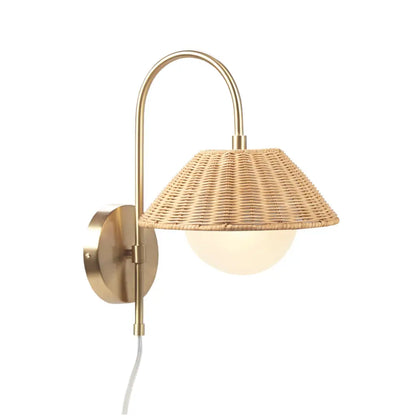 Rattan Weave Gold Plug-In Wall Sconce Light