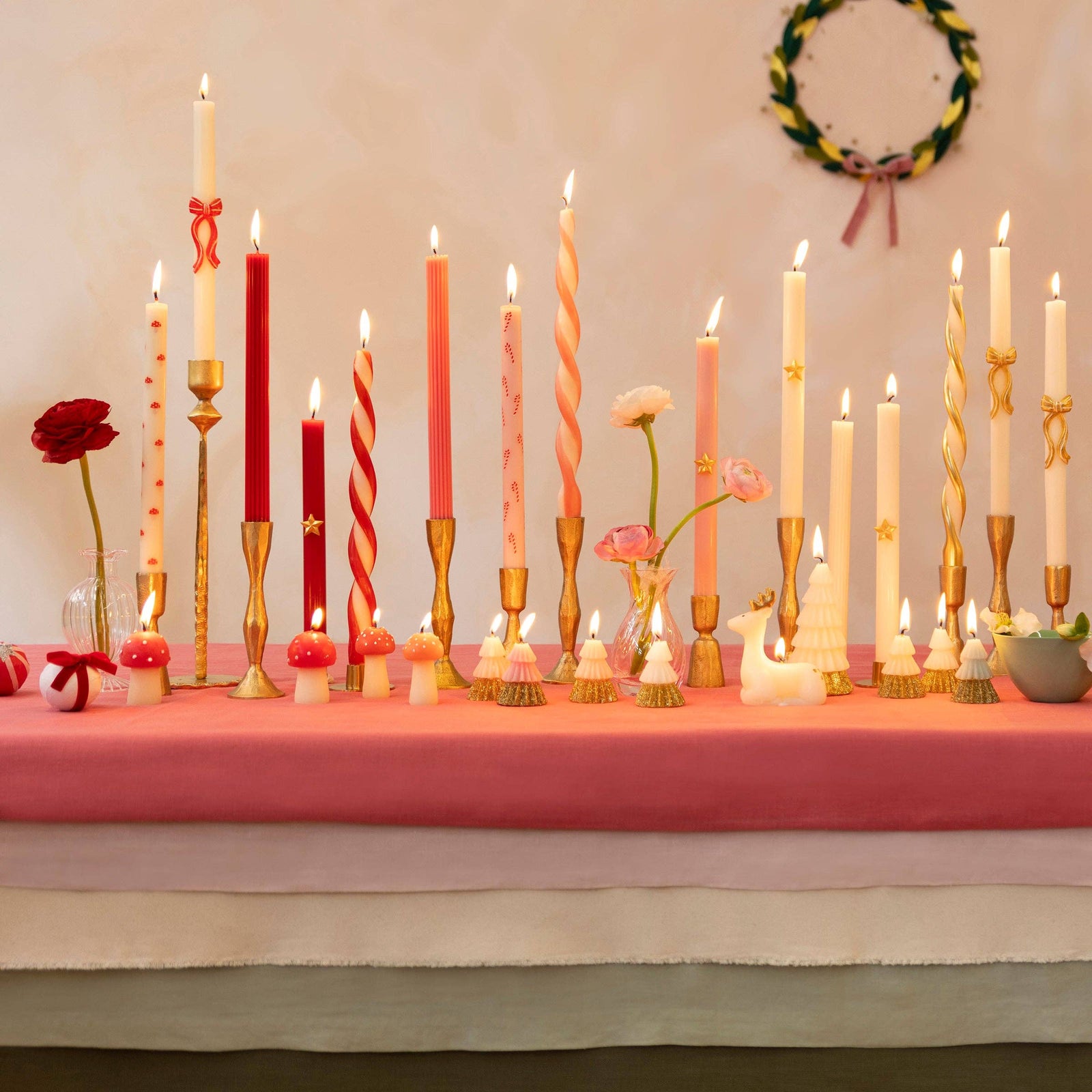 Red Stripy Bow Taper Candles