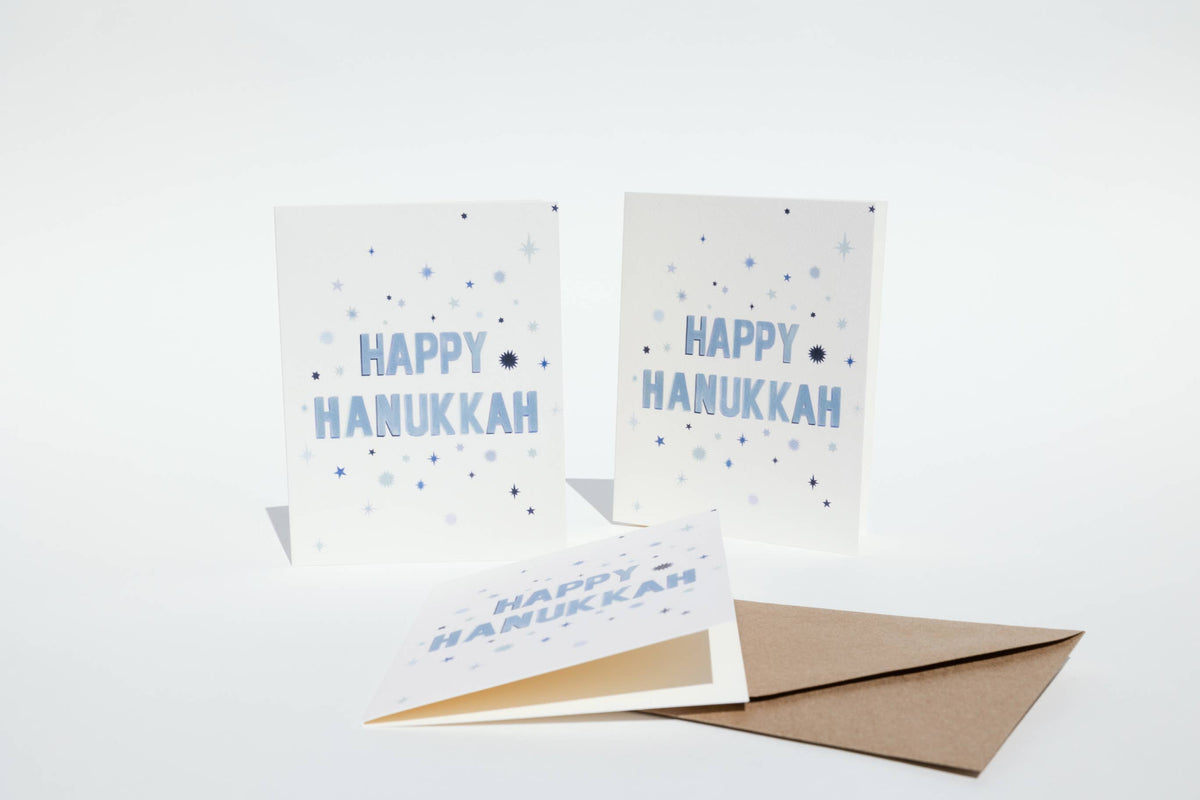 Blue Stars Happy Hanukkah Card