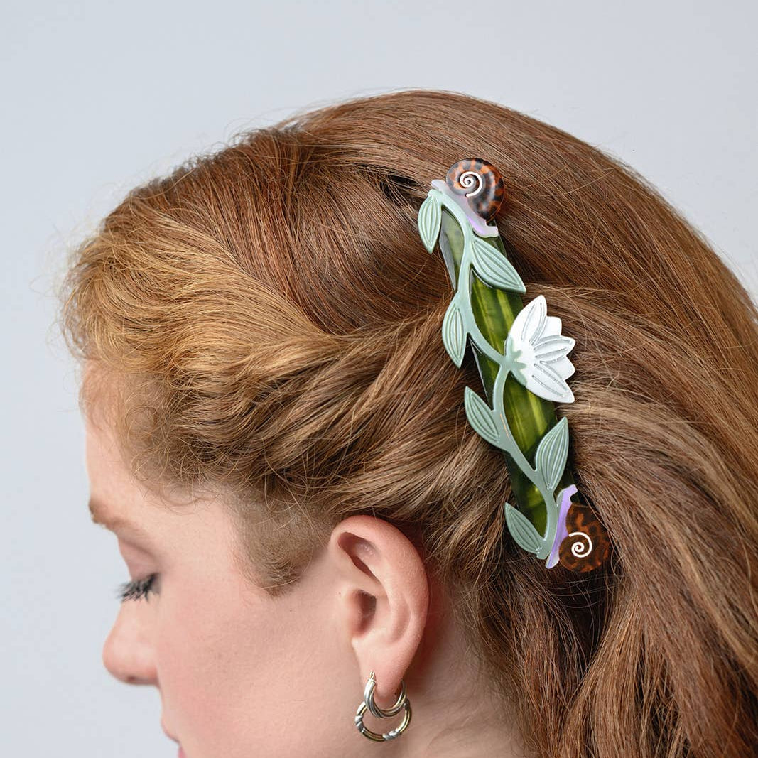 Large Barrette With Lotus Flowers and Snails