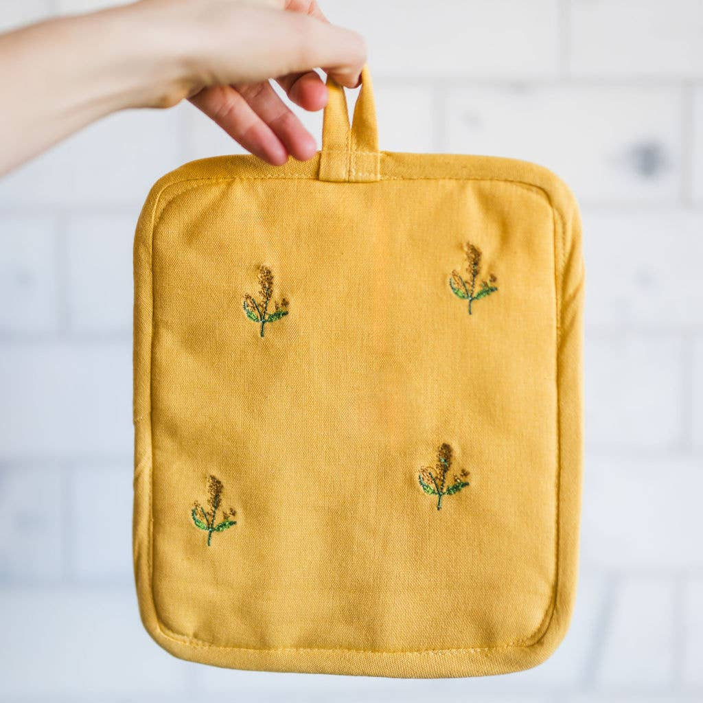 Yellow Embroidered Pot Holder
