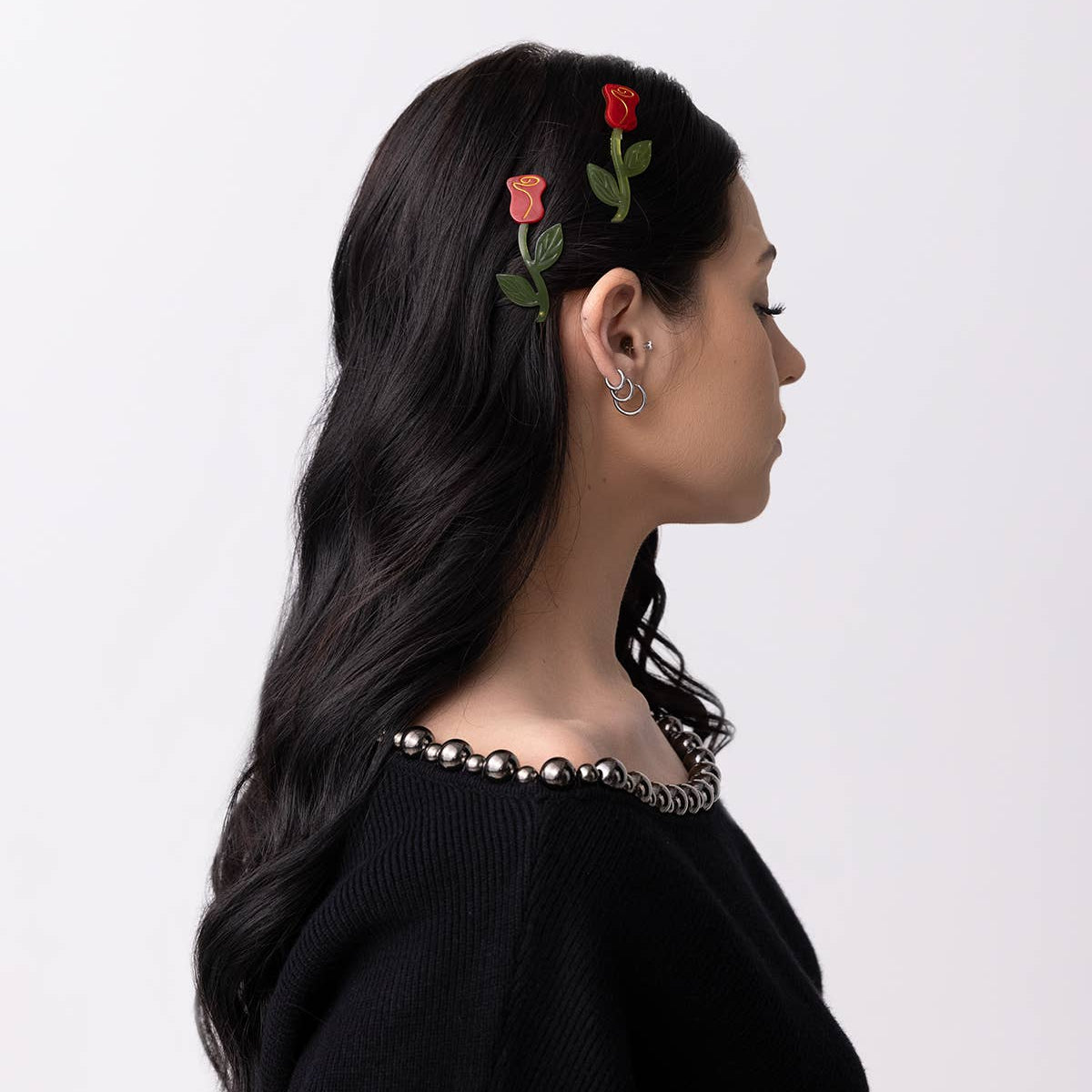 Red Rose Barrette Set