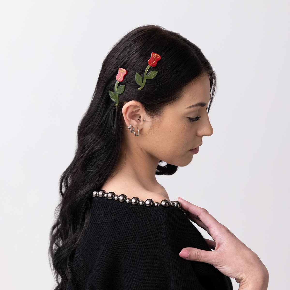 Red Rose Barrette Set