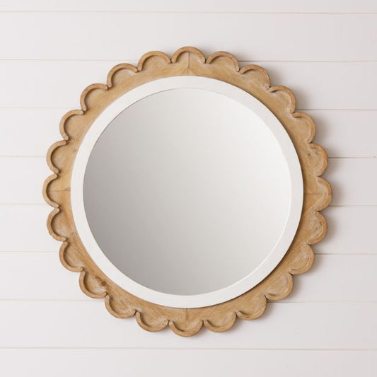 Round Wave-Edge Wooden Mirror