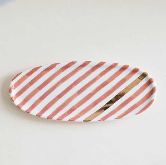 Long Striped Plate with Gold