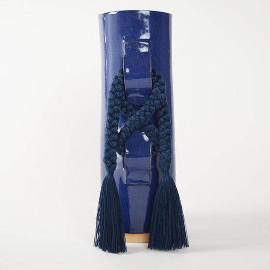 Navy Braided Vase by Karen Gayle Tinney