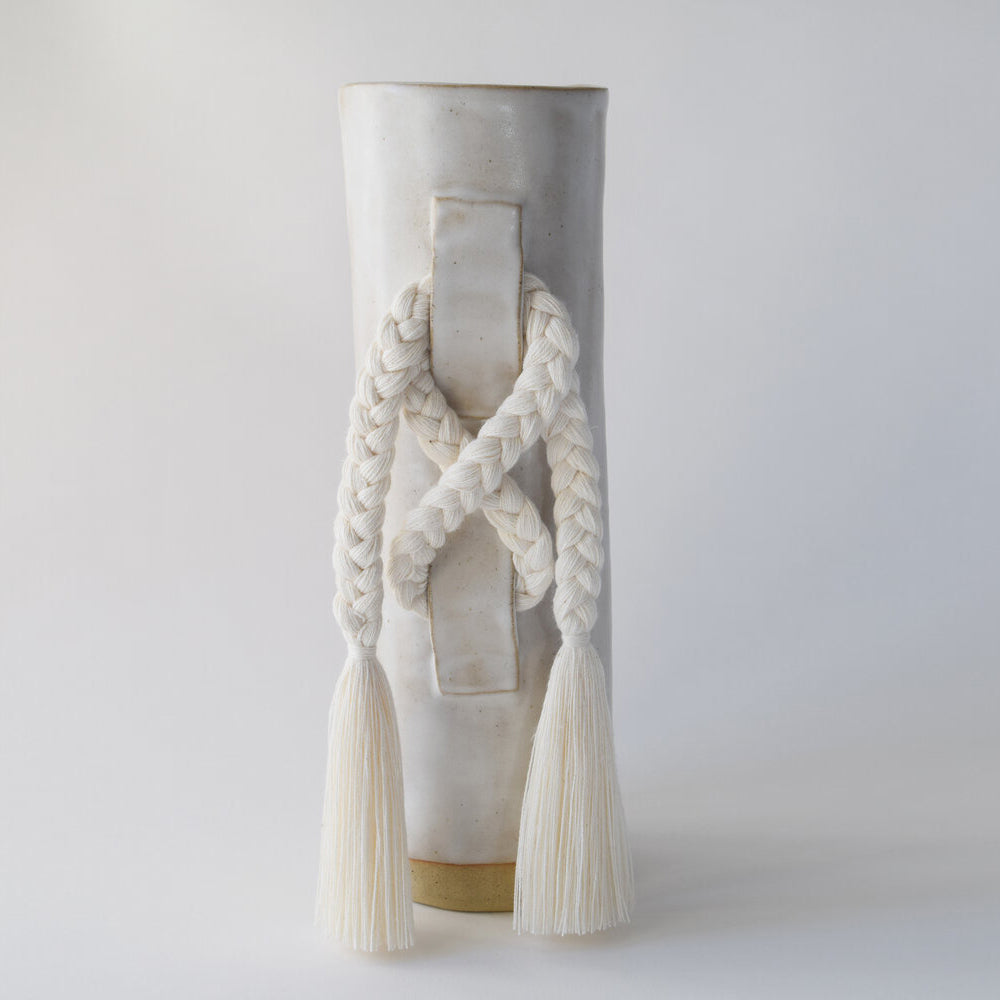 White Braided Vase by Karen Gayle Tinney