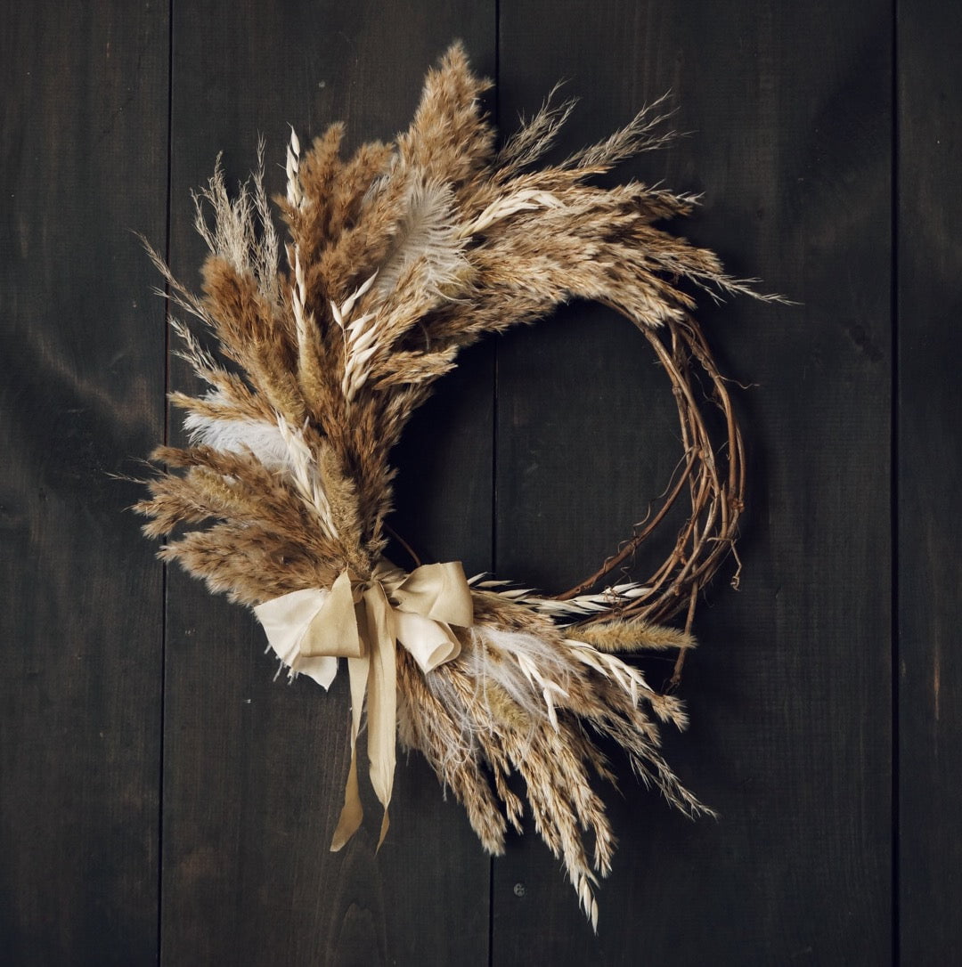 Dried Feather Grass Wreath - Decor - Hops Petunia Floral - Hops Petunia Floral