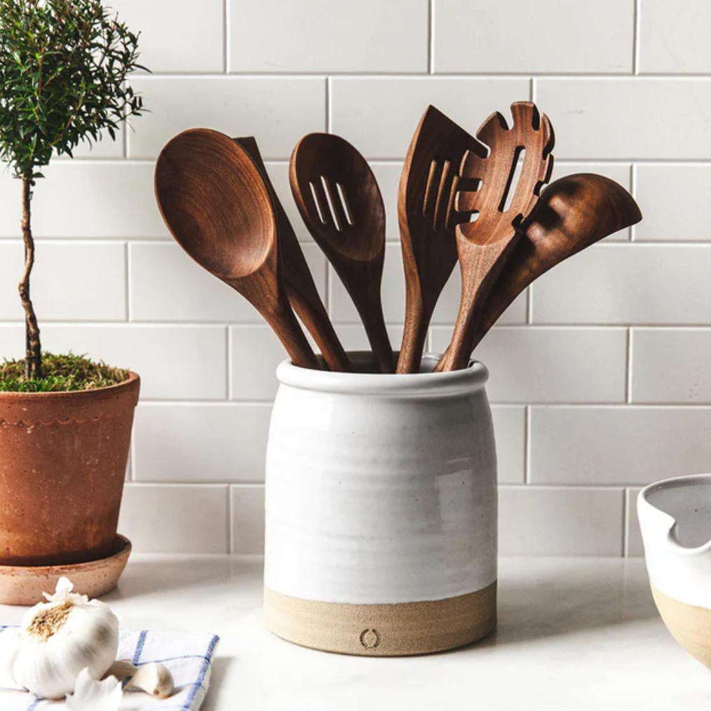 Farmhouse Pottery Wooden Spoon Set with Crock