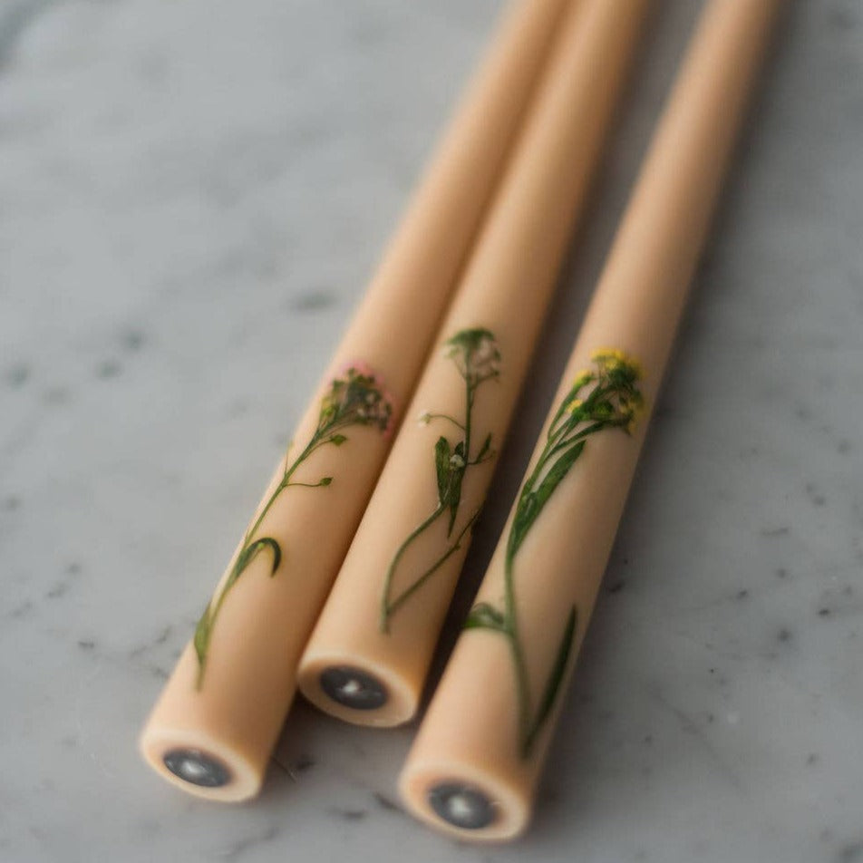 Floral Inlaid Tapered Candles