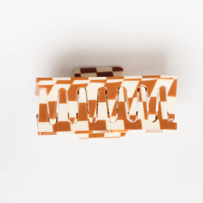 Brown Checkered Hair Claw by Nat + Noor