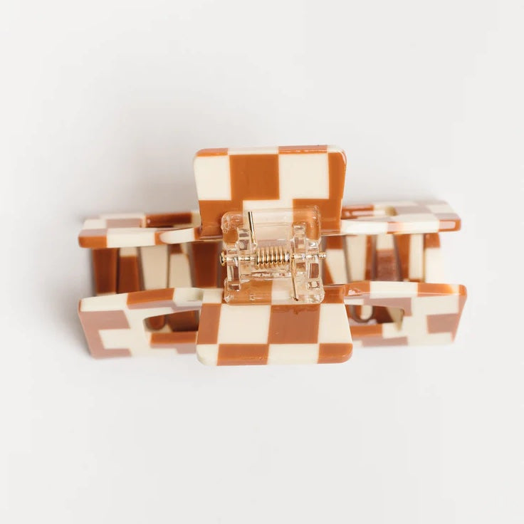Brown Checkered Hair Claw by Nat + Noor