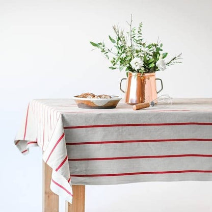 Red Striped Cotton Tablecloth