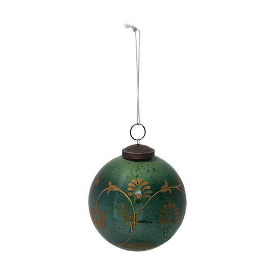 Green Etched Mercury Glass Ornament